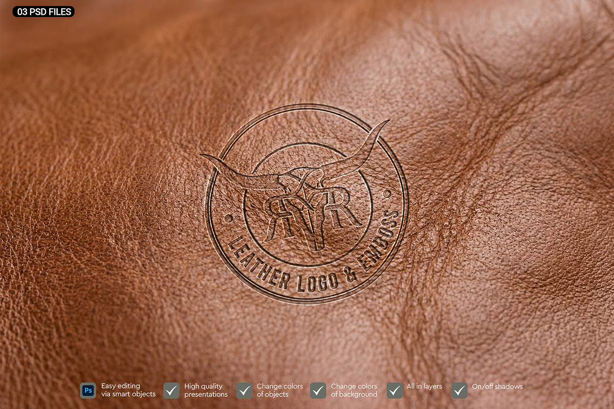 Leather Emboss Logo Mockup Set, an Advertising Mockup by graphypix (Photo 6 of 7)