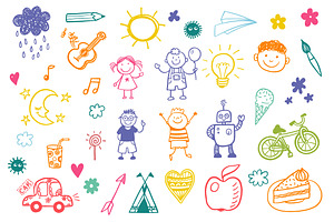 Children's drawing vector set