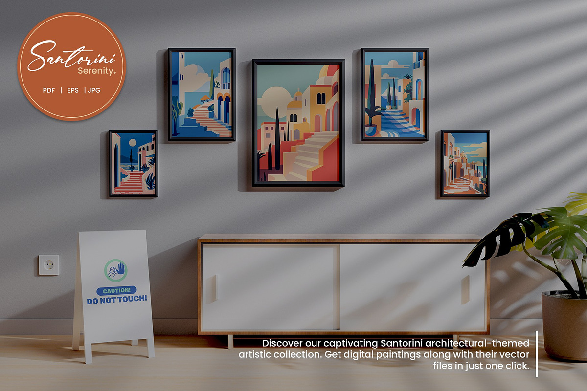Flat Vector Santorini Serenity Print, a Background Graphic by Vibrand Studio (Photo 7 of 9)