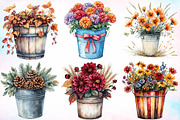 Watercolor Autumn bucket flowers PNG, a Seasonal Illustration by Canvas Craft (Thumbnail 2 of 7)