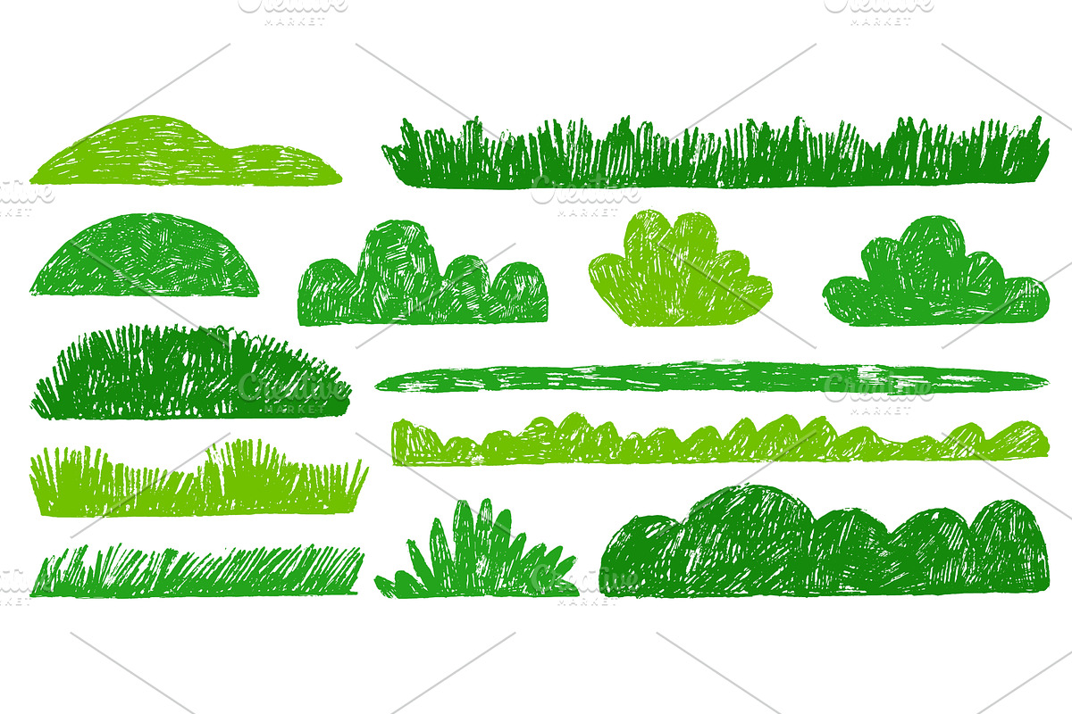 Crayon drawing green grass. Children, an Object Illustration by Valerie Bodnar