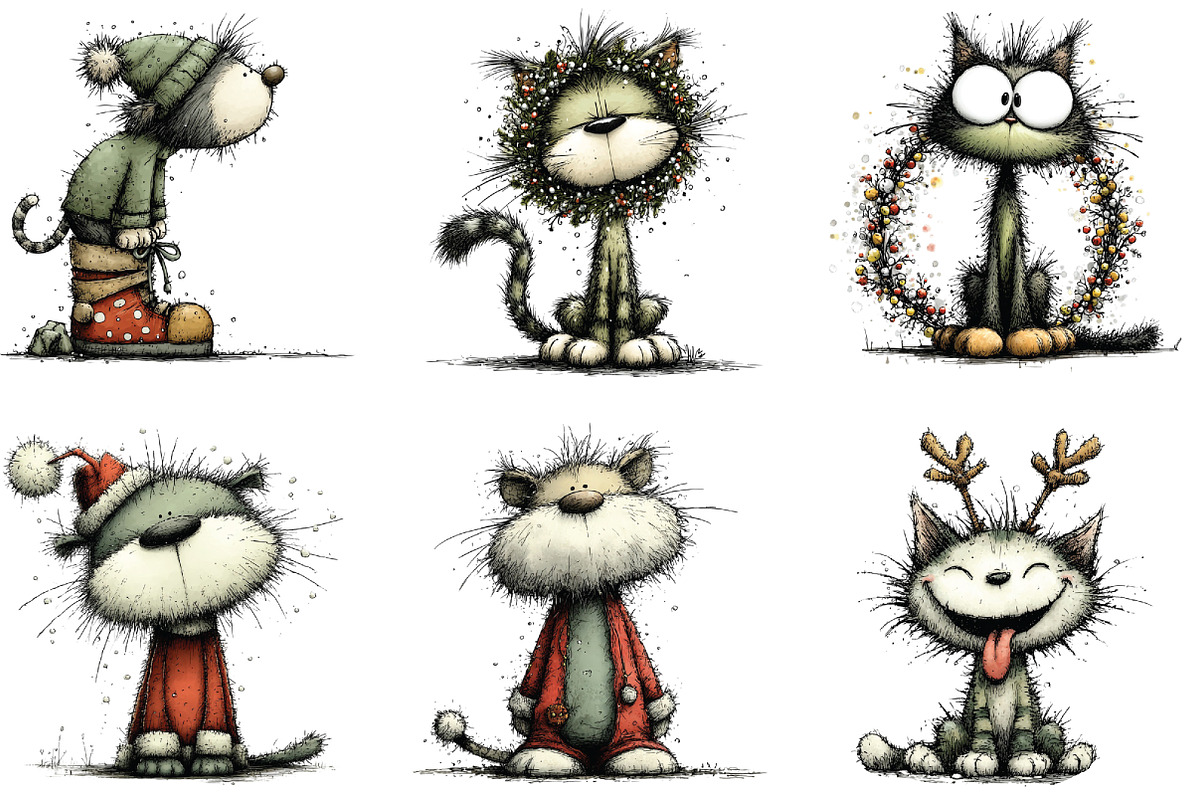 Quirky Funny Christmas Cat Clipart, an Illustration by CraftArtStudio (Photo 4 of 6)