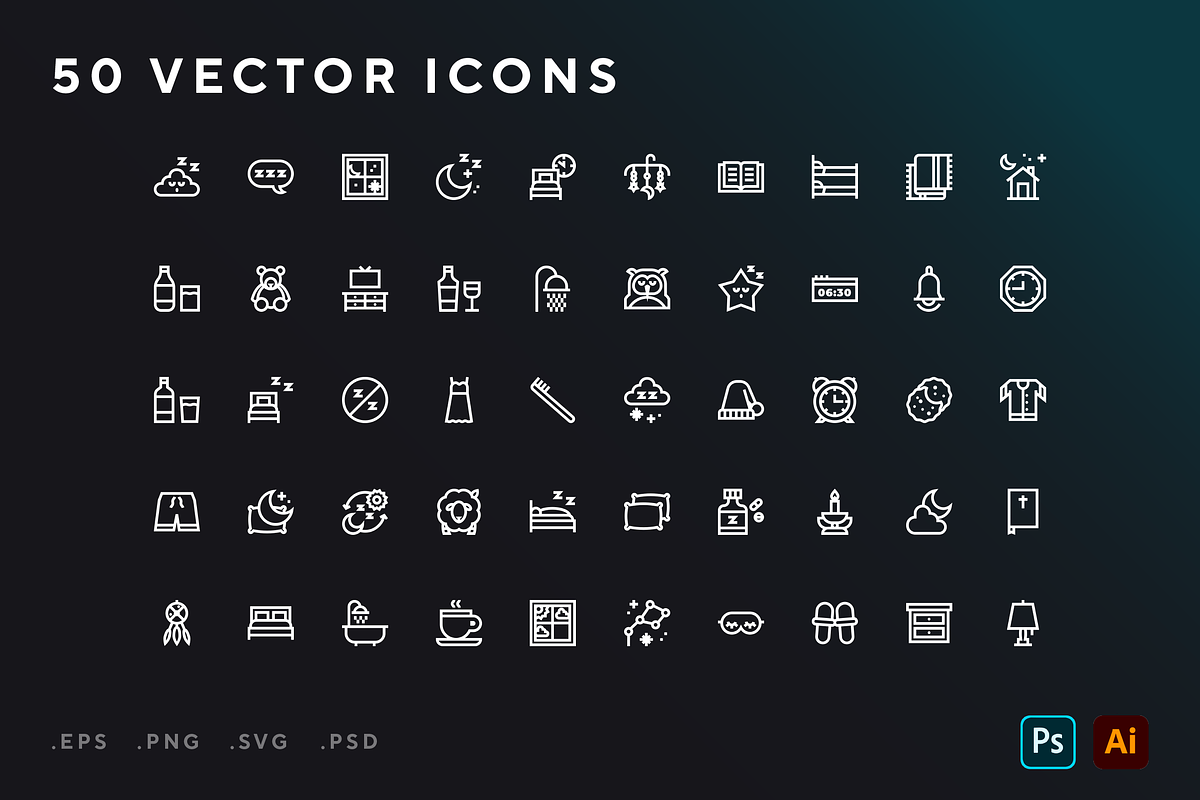 Time to sleep icons, an Outline Icon by Wencory (Photo 1 of 2)