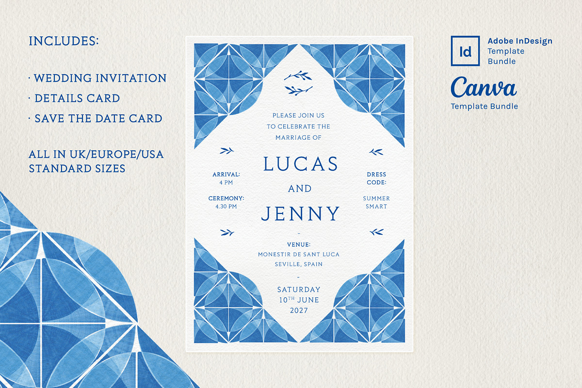Blue Tiles Wedding Invitation Bundle, an Invitation Template by Wedding Whippet (Photo 3 of 10)