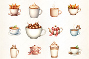 Watercolor Autumn Tea Party Clipart, an Illustration by CrexoraLab (Thumbnail 4 of 5)