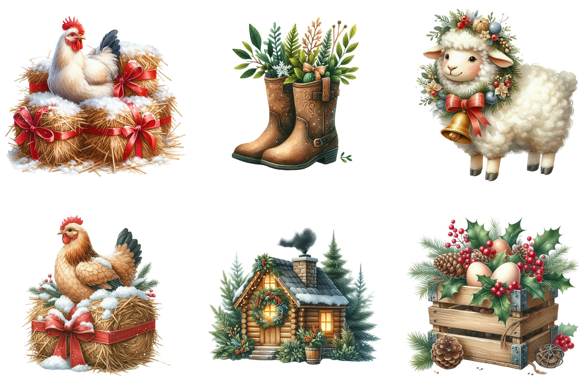Christmas Farm Sublimation Clipart, an Illustration by DreamArtGraphic (Photo 5 of 6)