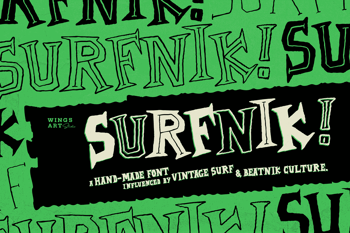 Surfnik - A Hand-Made Surf Font, a Serif Font by Wingsart Studio (Photo 1 of 15)