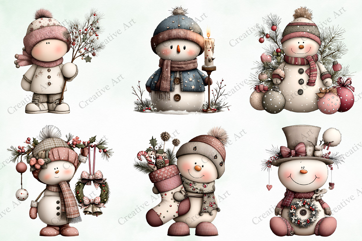 Watercolor Christmas Snowman Clipart, an Illustration by Creative Art (Photo 6 of 10)