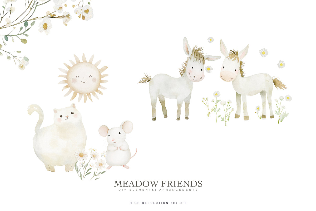 Watercolor Spring Farm Animal Set