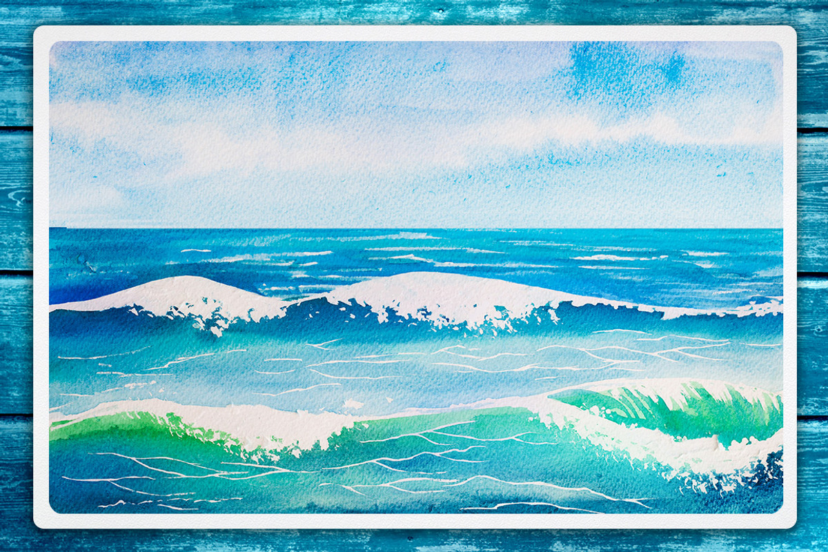 Seascapes. Watercolor illustrations., an Illustration by AlexGreenArt (Photo 3 of 9)