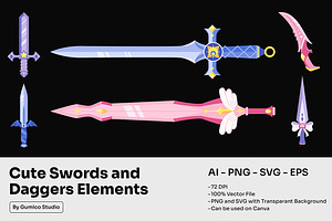 Cute Swords and Dagger Elements Set, an Object Graphic by Gumico Studio.
