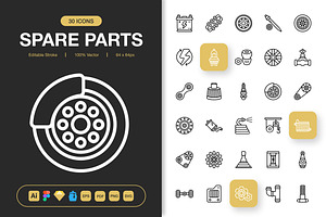 Spare Parts Outline Icons, an Outline Icon by Spacepixel Creative