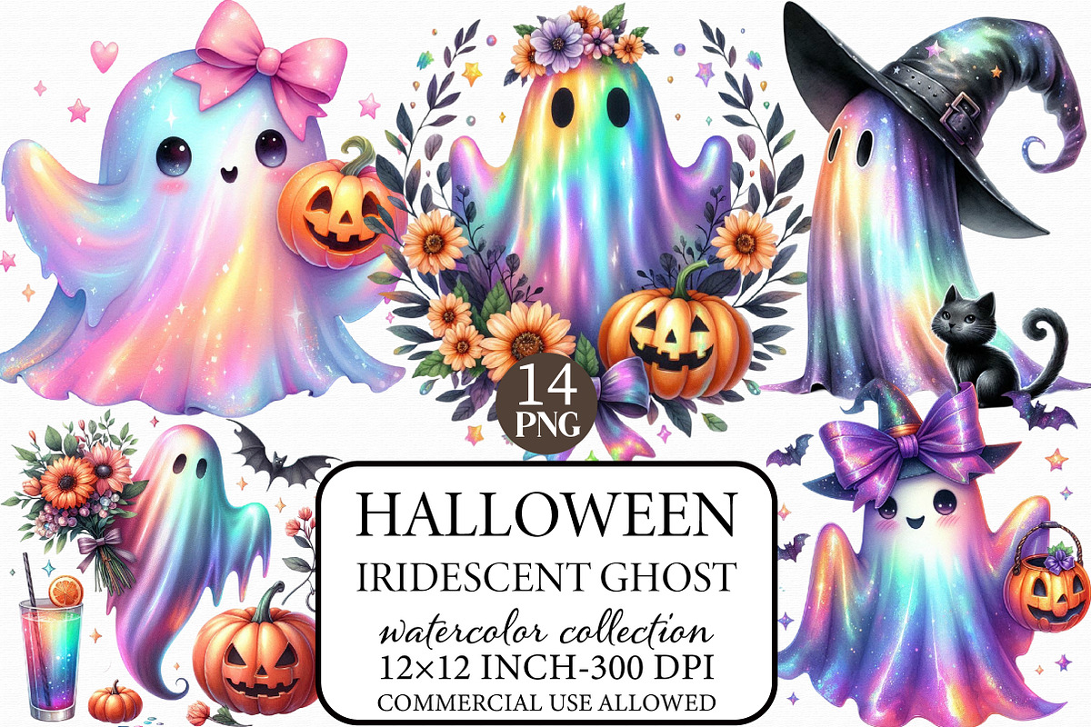 Halloween Iridescent Ghost Bundle Pn, an Illustration by Libby Wishes (Photo 1 of 4)