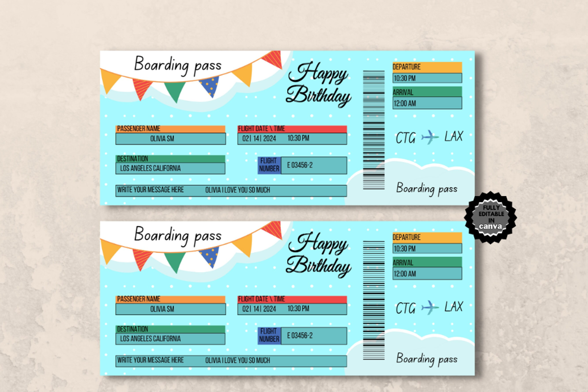 Happy Birthday Boarding Pass, a Card Template by YasdeyDesigns (Photo 2 of 6)