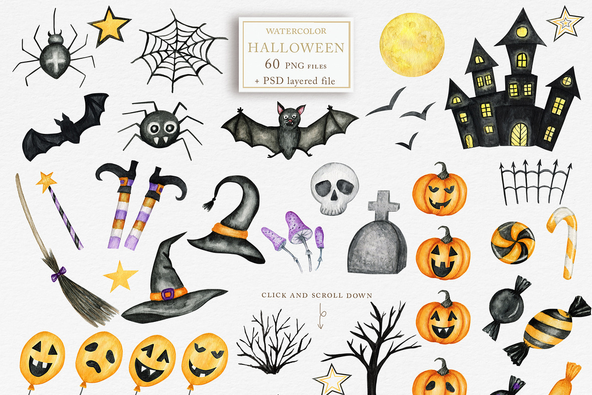 Watercolor HALLOWEEN clipart, an Object Graphic by svetlanaARTdreams (Photo 2 of 11)