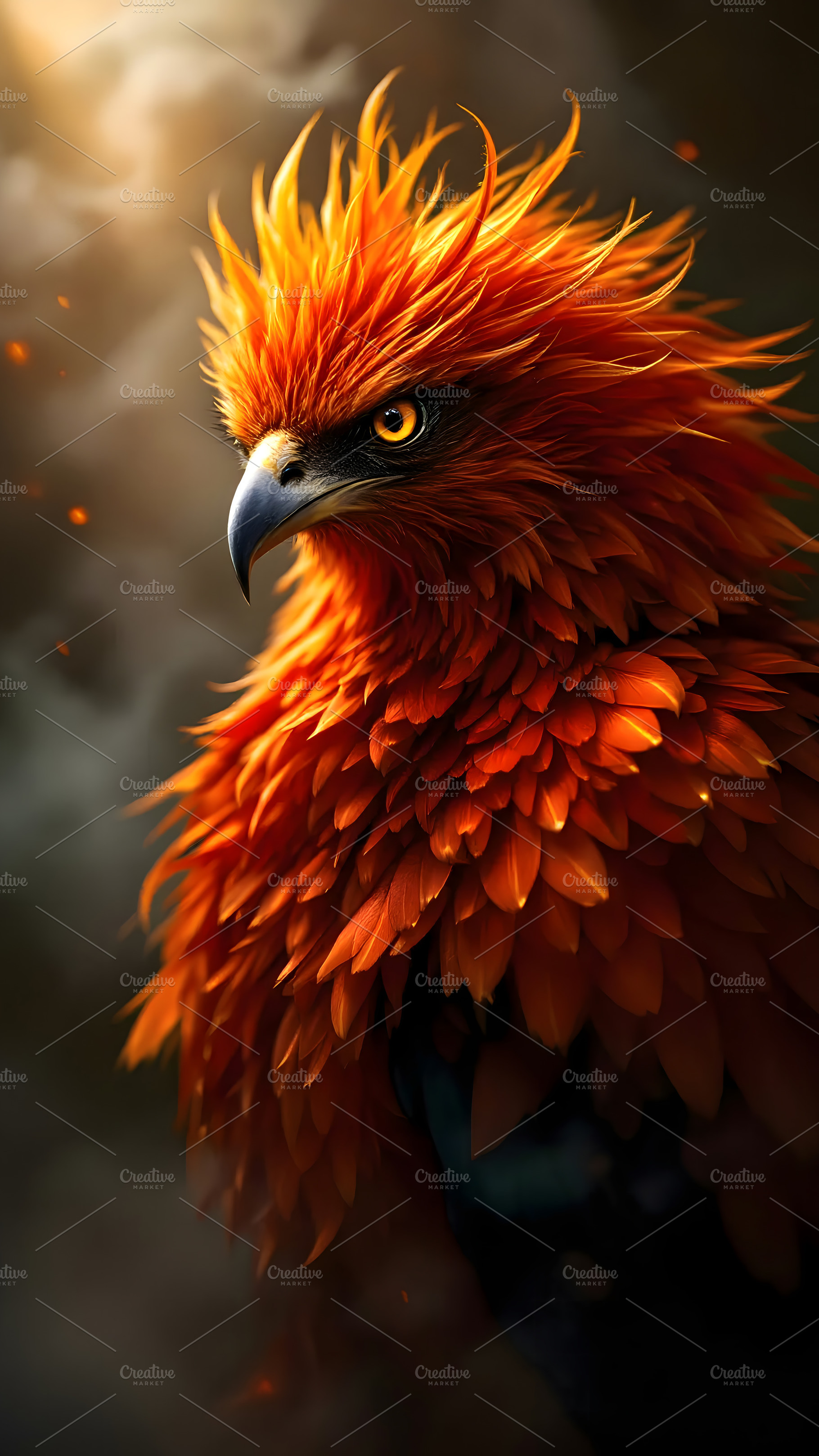 Majestic Phoenix Bird with Fiery Plu, an Animal Photo by Stock Shape