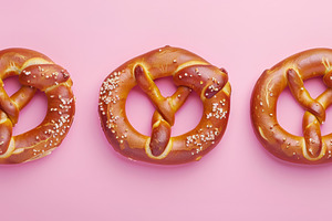 Multiple salted pretzels neatly arra, a Photo by LOGOCREATIVE