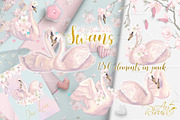 Swans wedding baby shower clipart, an Animal Illustration by RivusArt (Thumbnail 1 of 10)
