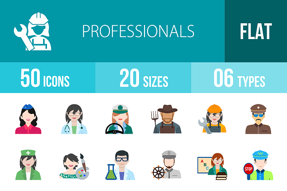 50 Professionals Flat Multicolor