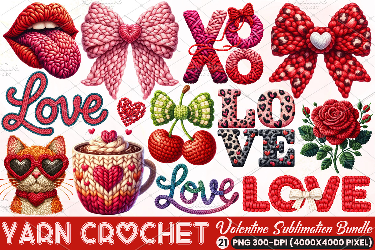 Faux Yarn Valentine’s Day Png Bundle, a Seasonal Illustration by RobertsArt (Photo 1 of 6)