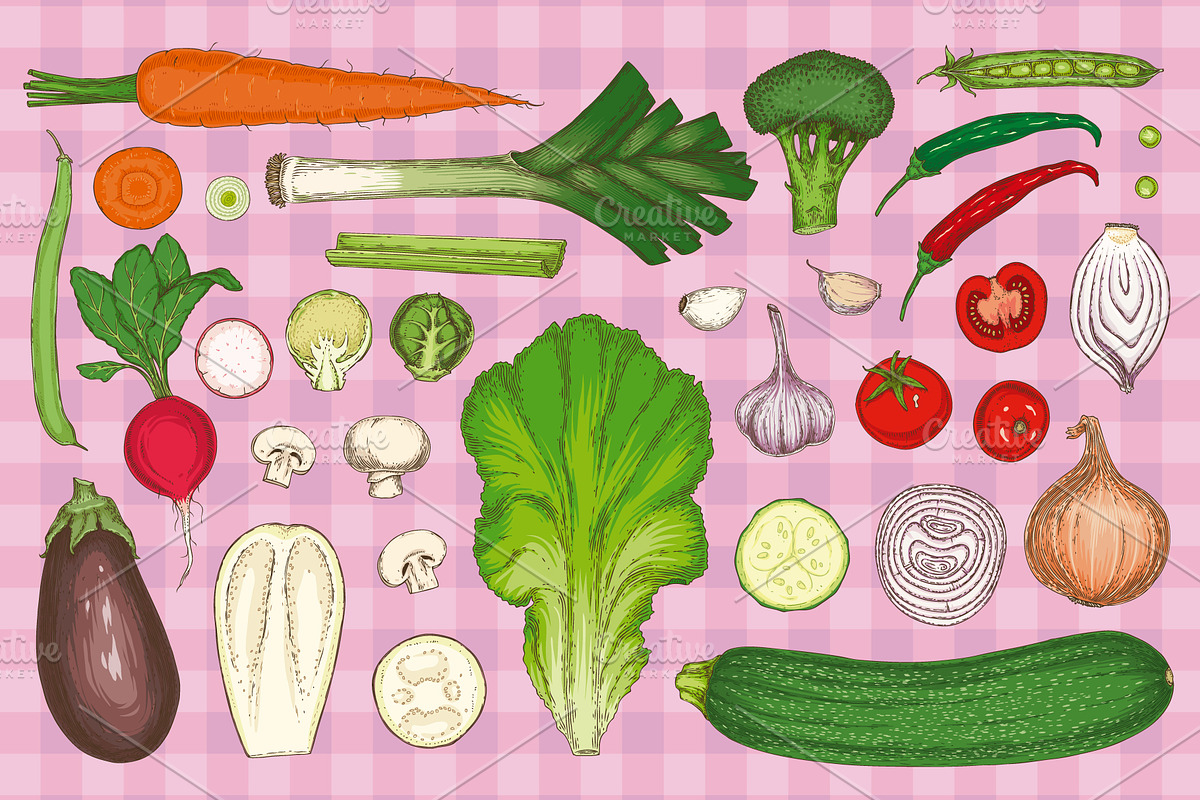 Delicious Hand Drawn Vegetable Set, a Food Illustration by DeepFuze (Photo 2 of 3)