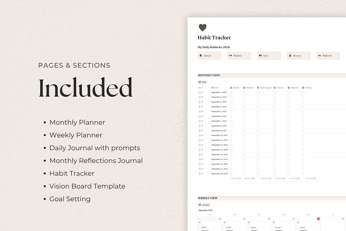 2026 Notion Planner Template, a Templates & Theme by AestheticOrganizer (Photo 7 of 10)