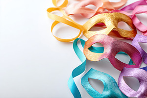 Colorful masquerade masks with ribbons, an Arts & Entertainment Photo by AlyaAnd