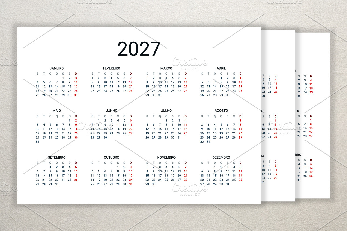 2027 calendar template in Portuguese, a Stationery Template by Ederella (Photo 2 of 2)
