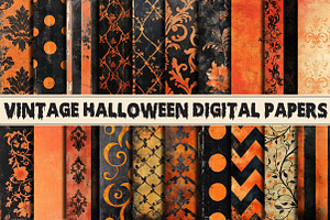 Vintage Halloween Digital Papers, a Pattern Graphic by Libby Wishes