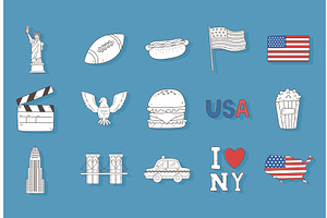 american stuff outline set, an Illustration by studiogstock