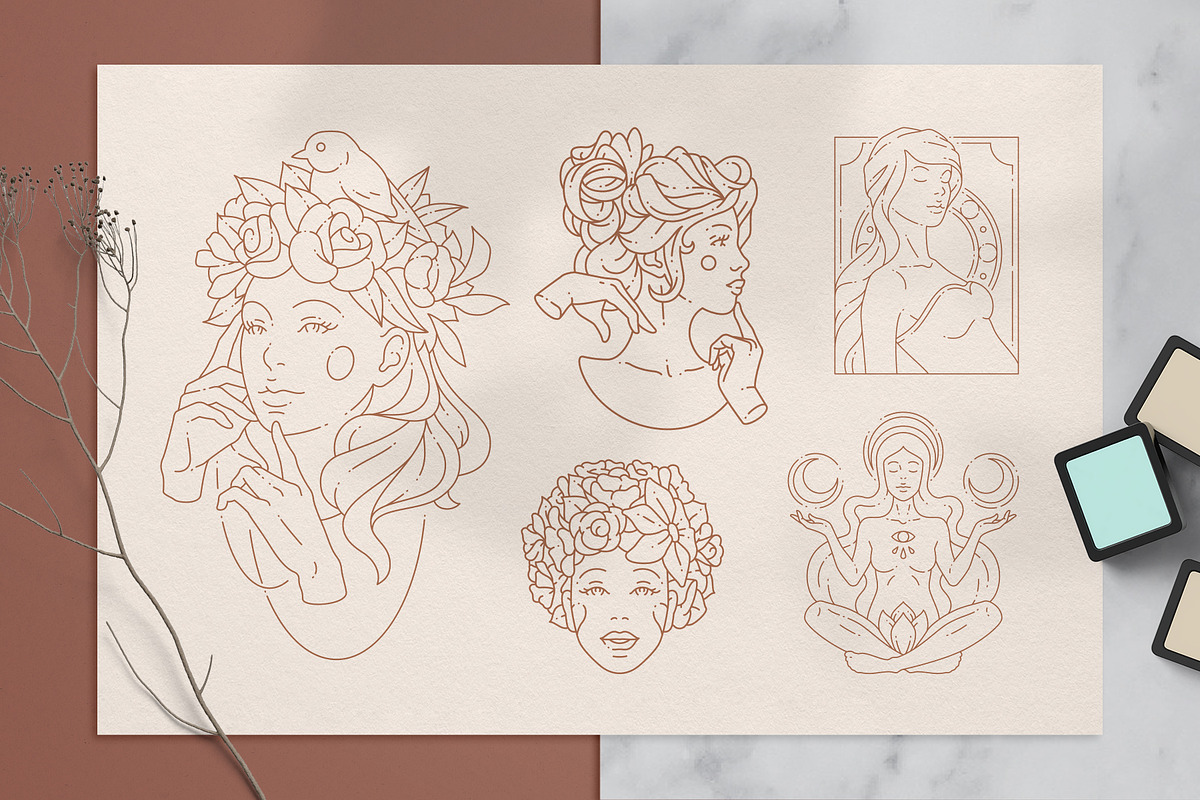 Line art women illustrations set, a Healthcare Illustration by Vasya Kobelev (Photo 8 of 11)