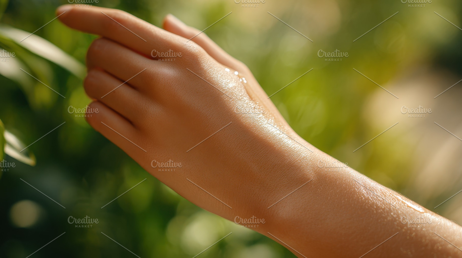 Hand touching wet leaves in sunlight, a Photo by Beautiful things