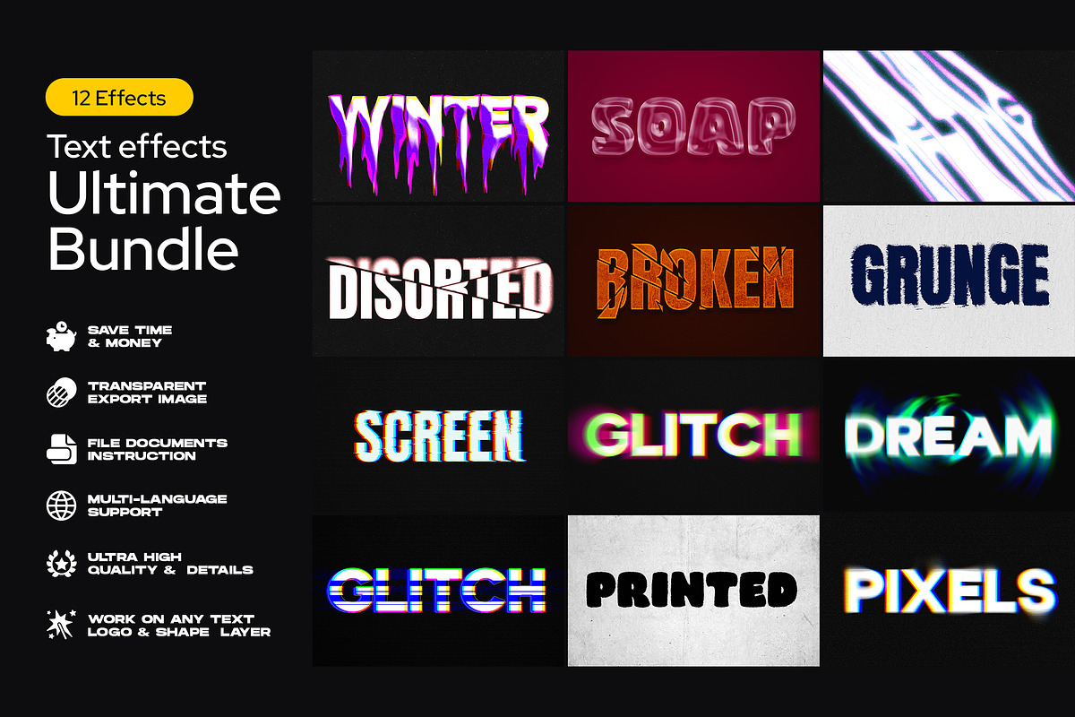 12 Text Effects Ultimate Bundle, a Layer Style Add-On by dokudokunomi