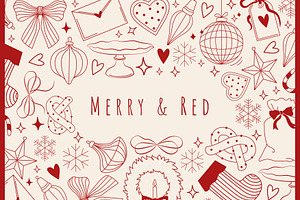 Merry & Red - Christmas line art
