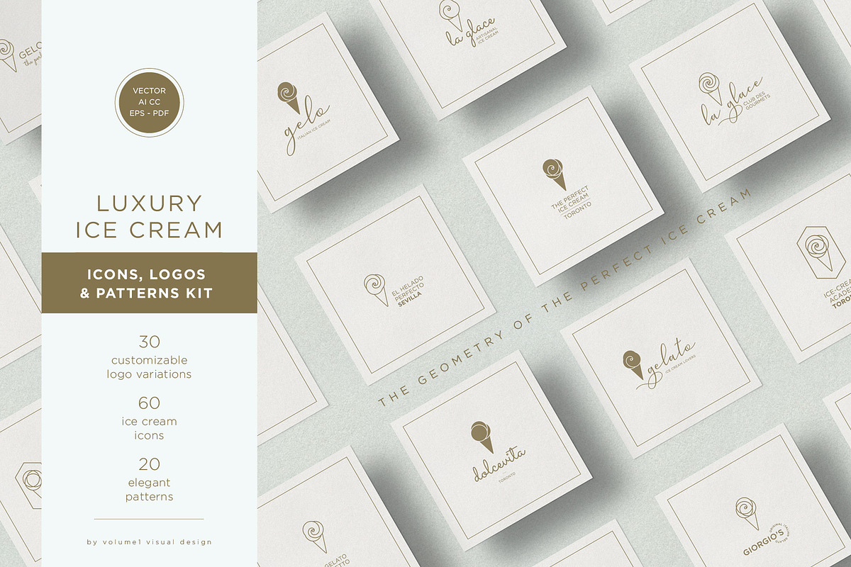 Luxury Ice Cream Kit, a Branding & Logo Template by volume 1 visual design (Photo 1 of 20)