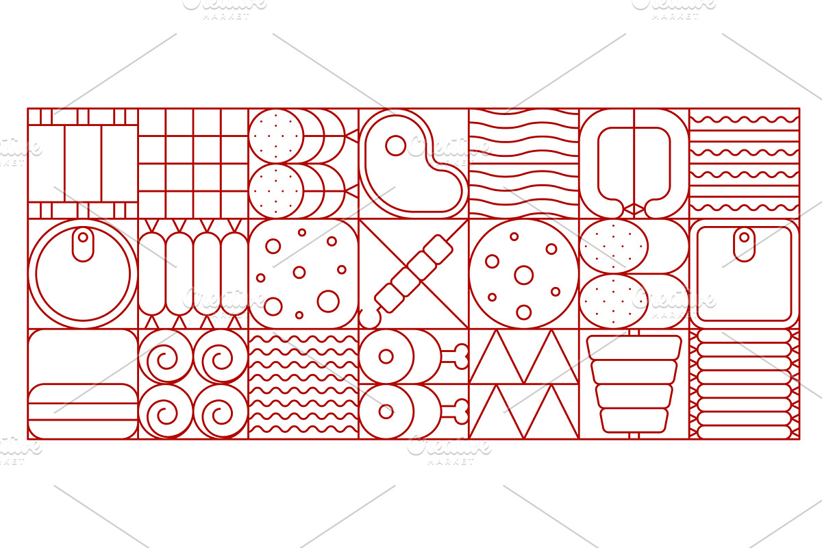 Meat and sausage geometric pattern, a Food Illustration by Vector Tradition