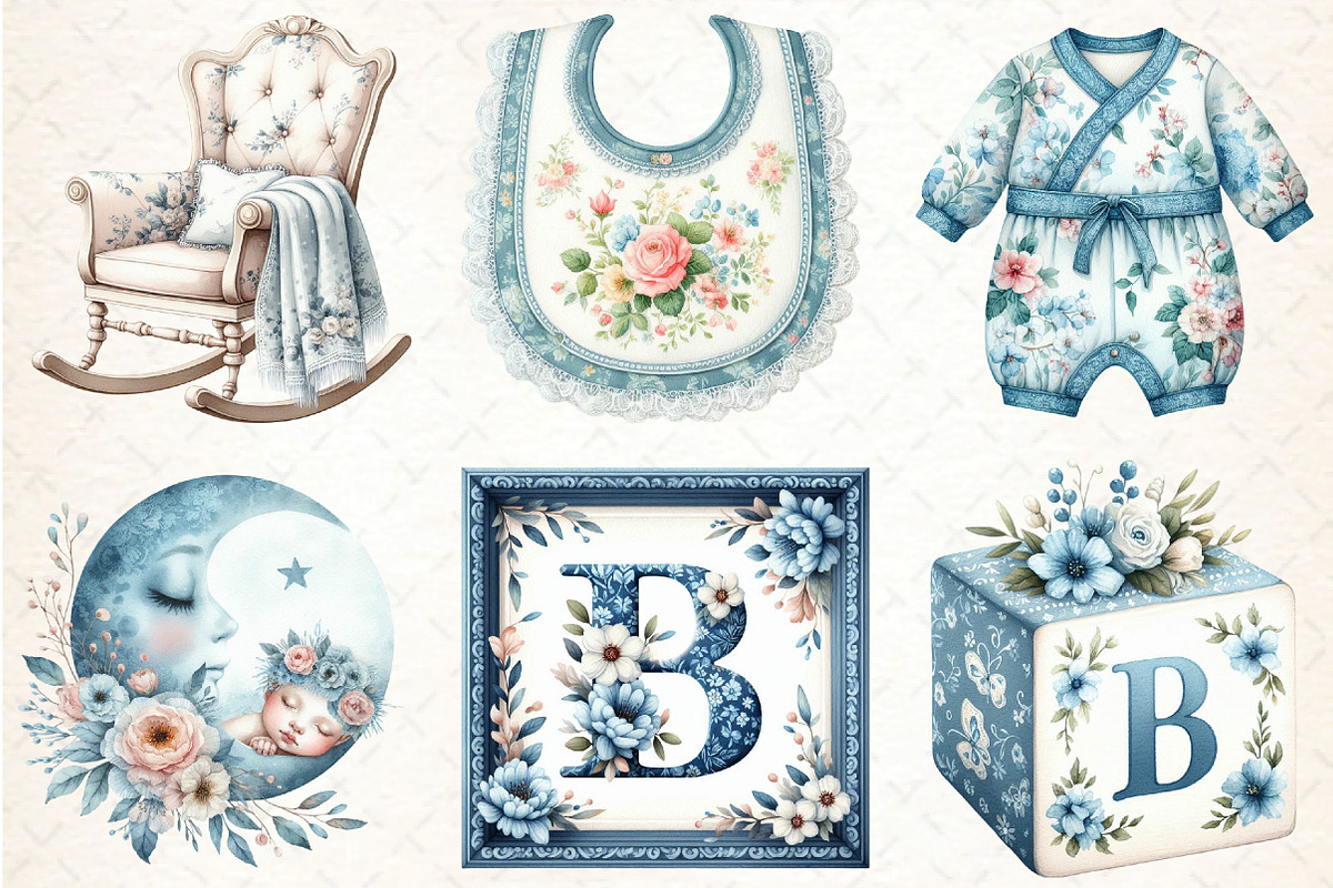 Blue Toile Baby Clipart, an Illustration by DreamCafeArt (Photo 4 of 7)