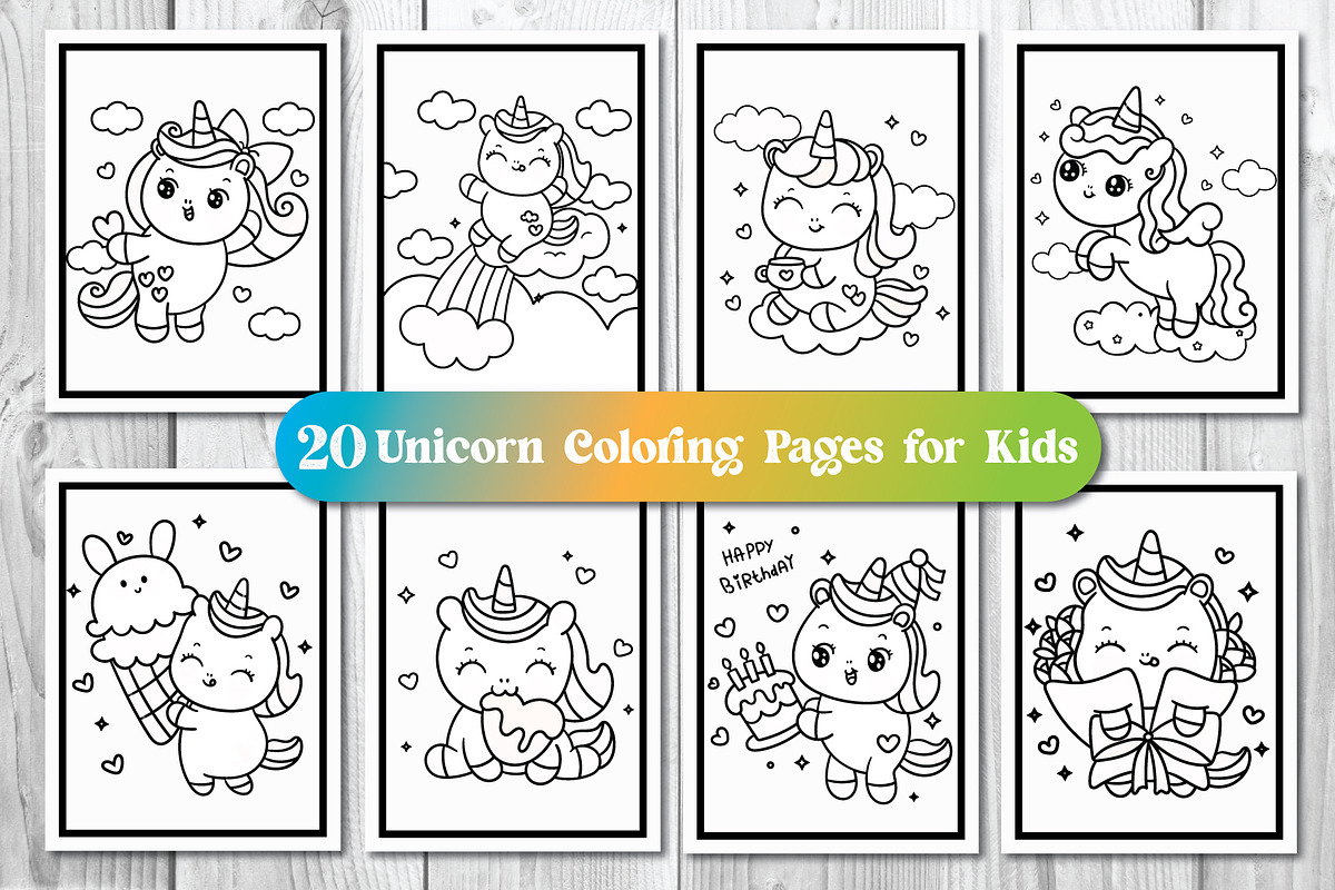 Unicorn Coloring Pages For Kids vol2, an Illustration by Design House