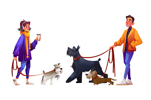 People walking dogs isolated on, an Animal Illustration by art PVP - market