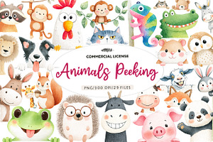 Quirky animals peeking funny, an Illustration by CreationArt