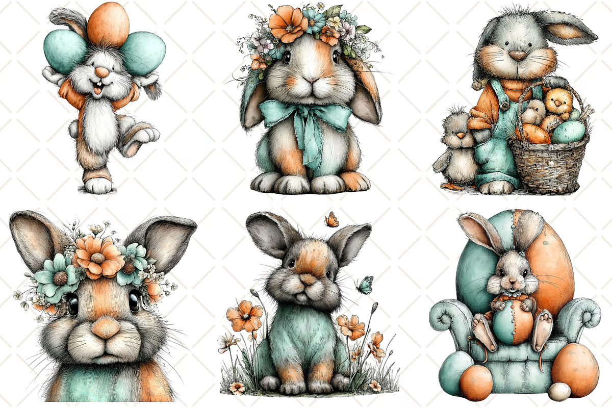 Whimsical Easter Bunny Clipart, an Illustration by Black Bird Studio (Photo 4 of 5)