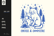 Coffee And Campfire Cat T-shirt, an Animal Illustration by shaondesigns (Thumbnail 1 of 5)