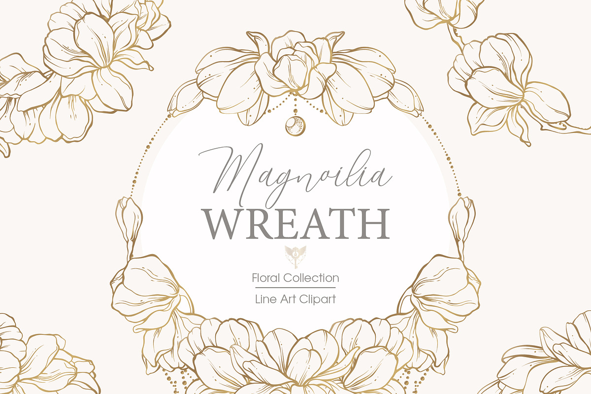 Linear Magnolia Flowers Wreath PNG, an Illustration by Color and Decor (Photo 1 of 7)