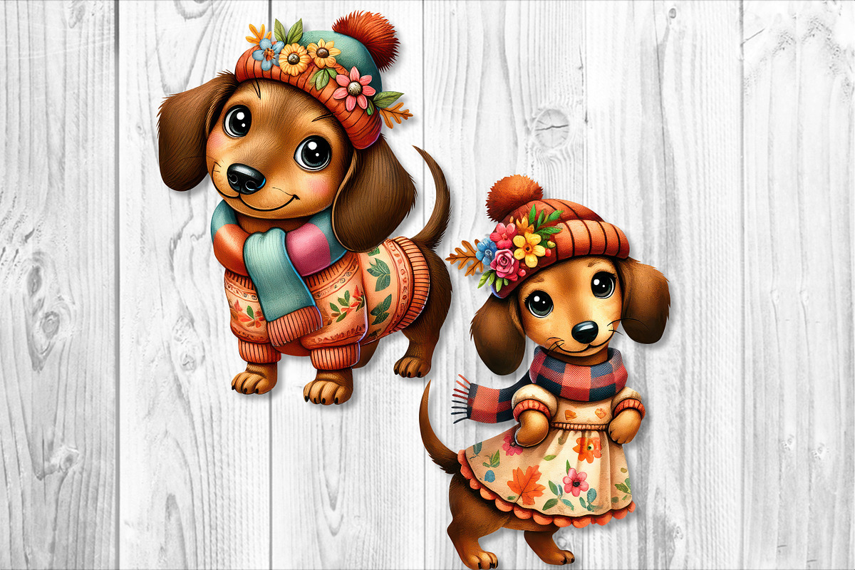 Cute Autumn Dachshund Clipart Set, a Seasonal Illustration by V Design Creator (Photo 3 of 9)