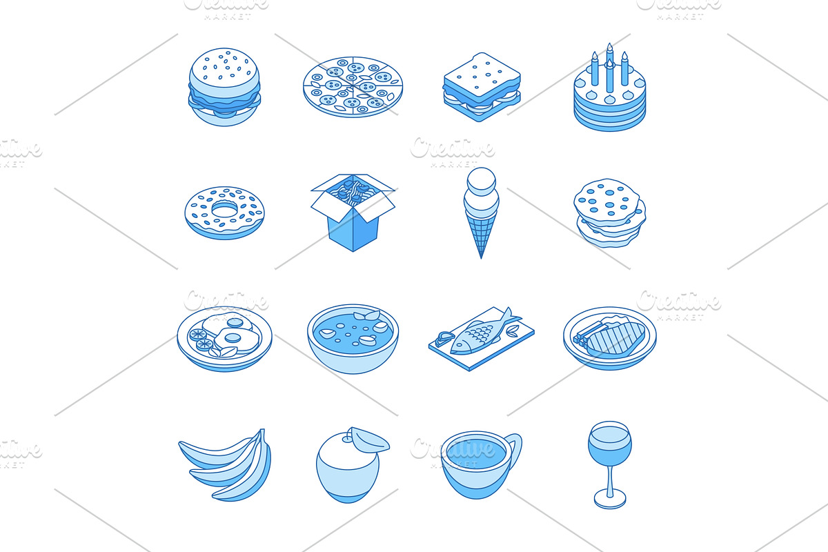 Isometric food outline icons, a Food Illustration by Valerie Bodnar
