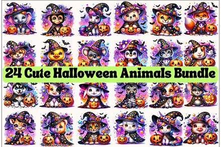 Cute Halloween Animal Clipart Bundle