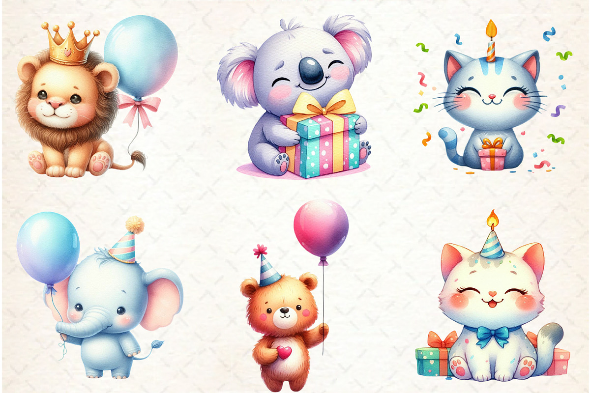 Minimalist Birthday Animal Clipart, an Illustration by Watercolor design (Photo 3 of 4)
