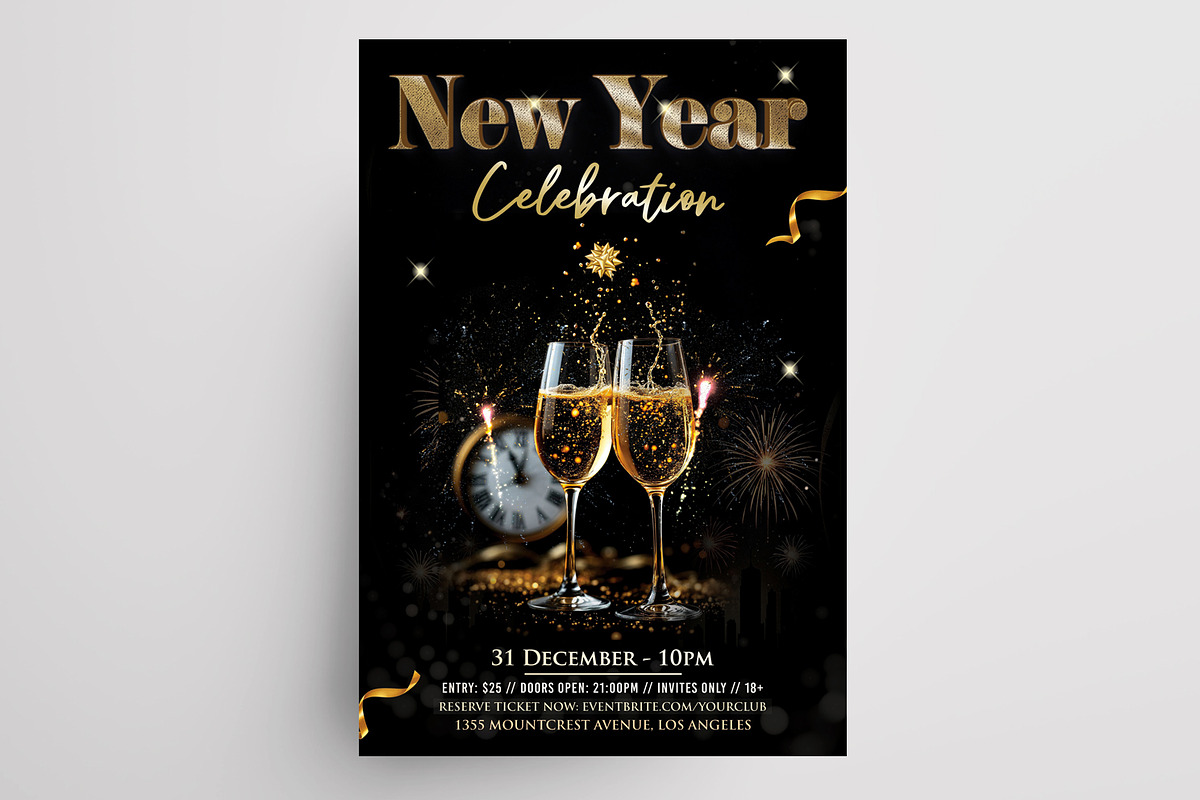 New Year - 3 Flyers Invitation (PSD), a Flyer Template by PixelsDesign (Photo 4 of 4)