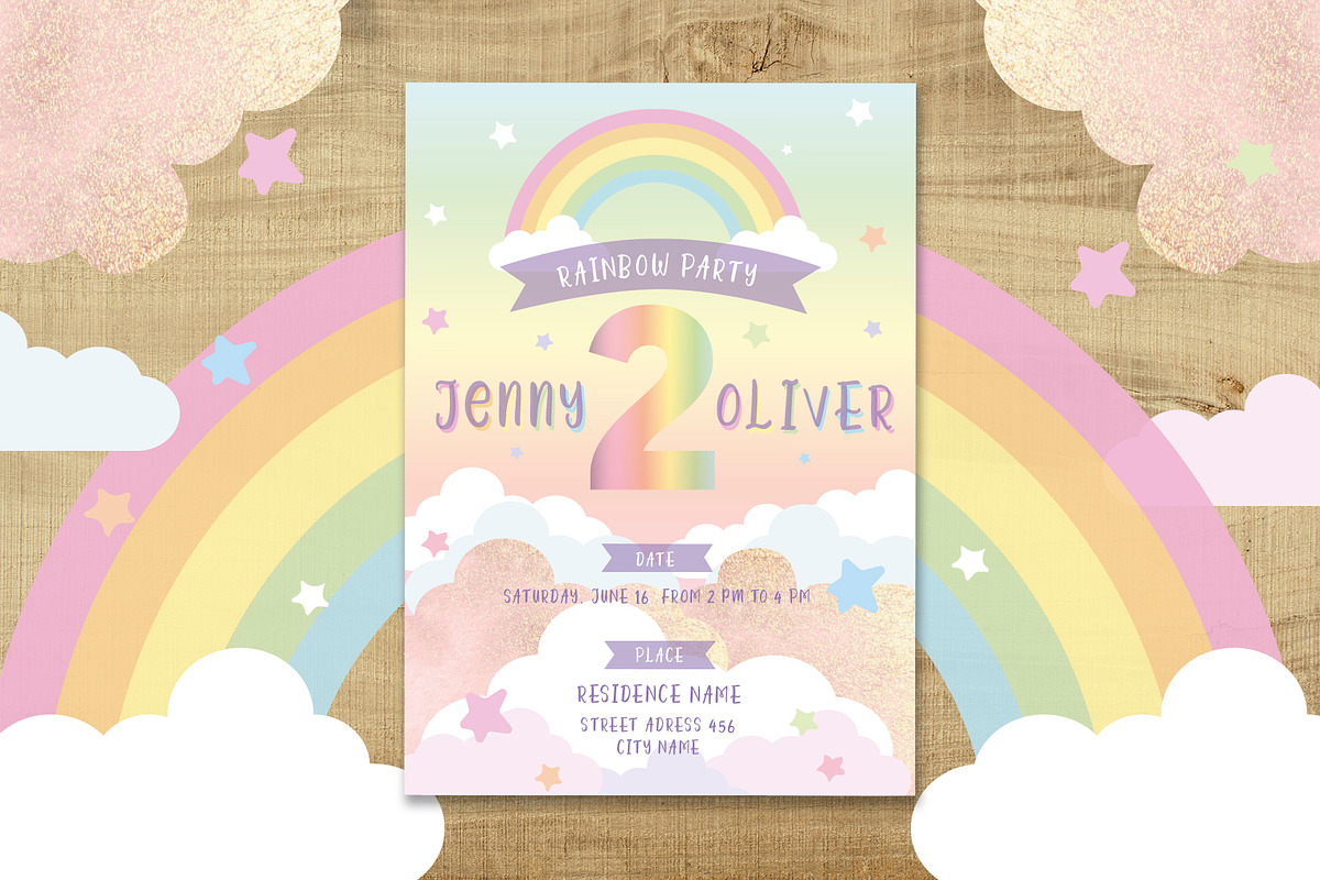 Rainbow Birthday invitation, an Invitation Template by Anis Illustration (Photo 2 of 3)