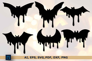 Halloween Dripping Blood Bat SVG Set